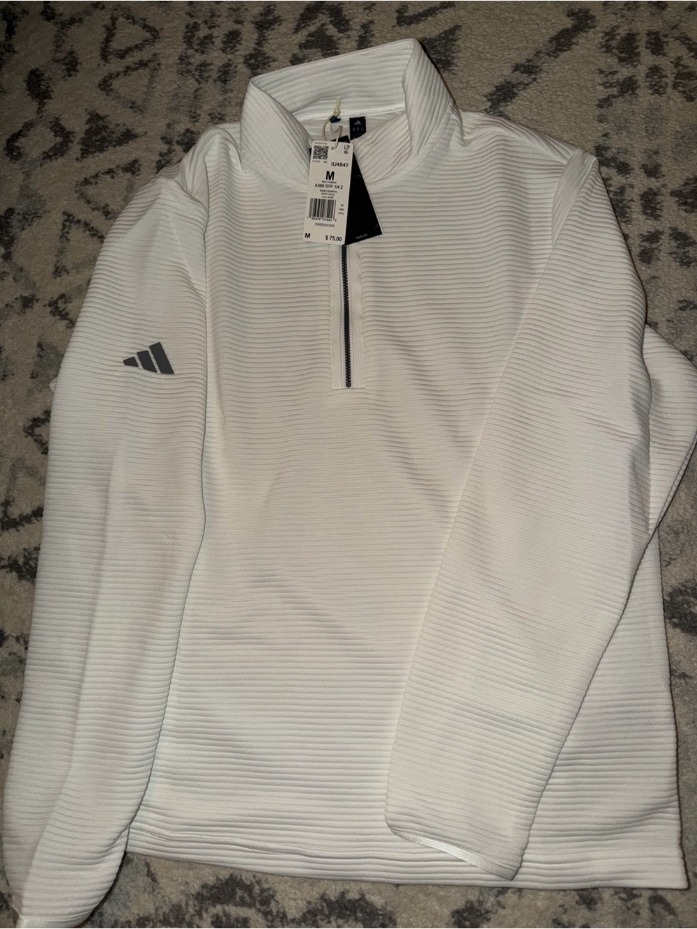 adidas Men’s White Half-Zip Ribbed Pullover